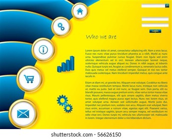 Yellow website template with blue wave effect