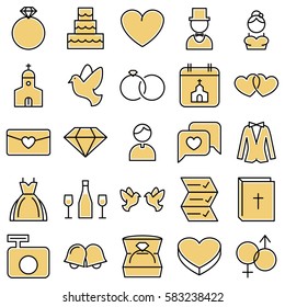 Yellow Wedding Day Icons Vector Set