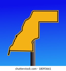 yellow Western Sahara map warning sign on blue illustration