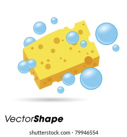 Yellow wet sponge with bubbles vector illustration