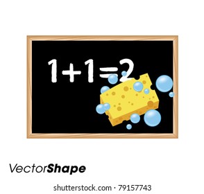 Yellow wet sponge with bubbles washing blackboard vector illustration