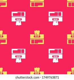 Icono del paquete de limpiaparabrisas amarillo Wet aislado patrón transparente sobre fondo rojo.  Ilustración vectorial