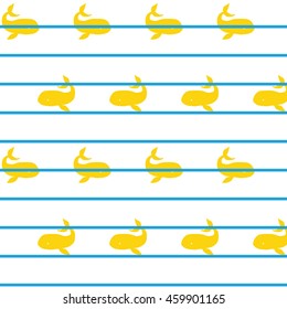 yellow whale. Strips. Vector seamless pattern . Marine theme. 