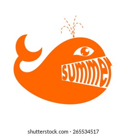 Yellow whale with text summer. Design element. Vector illustration.