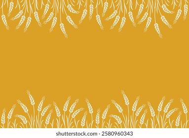 yellow wheat, oat, rye seamless label pattern with stalks