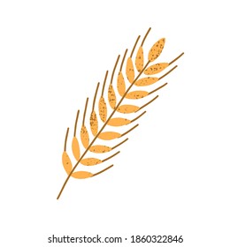 Yellow wheat spikelet with grains isolated on white background. Simple crop sign. Design element. Monochrome flat textured vector illustration