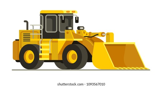 Yellow wheel loader bulldozer heavy equipment and construction machinery vector illustration