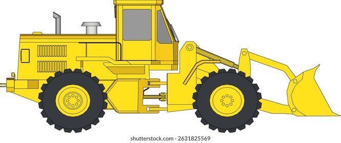 Vetor do carregador de roda amarelo isolado no fundo branco. Carregando pá. Equipamento de fabricação. Caminhão pneumático. Carregador frontal do trator. Máquina de equipamento pesado.