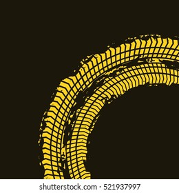 yellow wheel prints in circle shape over black background. vector illustration