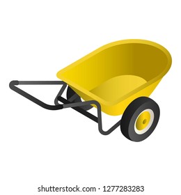 Yellow wheelbarrow icon. Isometric of yellow wheelbarrow vector icon for web design isolated on white background