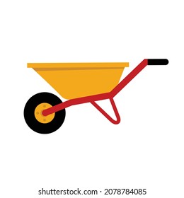Yellow wheelbarrow illustration with red handles. Simple flat vector graphic EPS10 isolated on white background