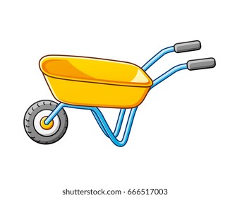 Yellow wheelbarrow isolated.