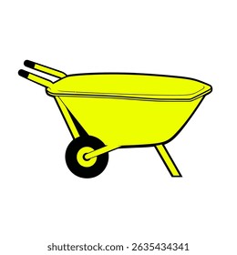 Yellow wheelbarrow transports goods isolated plain white scene single tool
