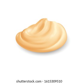 Yellow Whipped Cream Isolated on White Background. Facial Creme, Gel or Body Lotion Skincare Icon. Skin Tone CC Cream Tear Shape