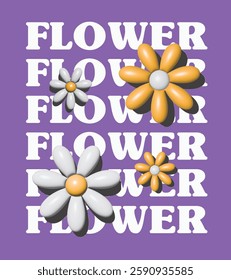 yellow and white 3d flower with a glossy surface on a background love trendy graphics for girl t-shirt design
