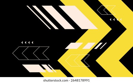 Yellow and white abstract shapes with black background vector design