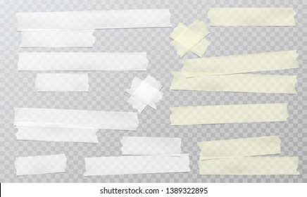 Yellow and white adhesive, sticky, masking, duct tape strips for text are on squared gray background. Vector illustration