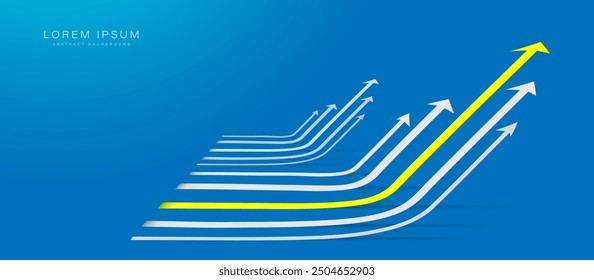 Flechas amarillas y blancas, crecimiento. Gráfico financiero de tendencias alcistas. Dirección de flecha. Éxito, Trabajo en Equipo, Líder. Vector de ilustración