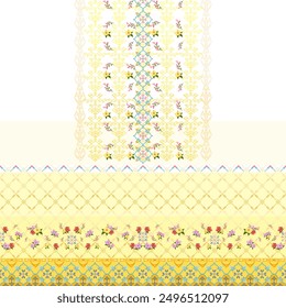 yellow and white background Traditional cloth pattern ethnic sarong Cross stitch pattern in horizontal Pixel Seamless Vector format using geometric shapes arranged