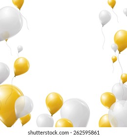 Yellow and white balloons isolated on white background. Realistic helium balloons. 