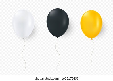 Yellow white and black balloon vector illustration on transparent background.