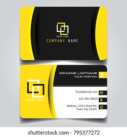 Yellow White and Black creative modern name card and business card with horizontal standard size vector illustration template.