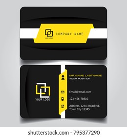 Yellow White and Black creative modern name card and business card with horizontal standard size vector illustration template.