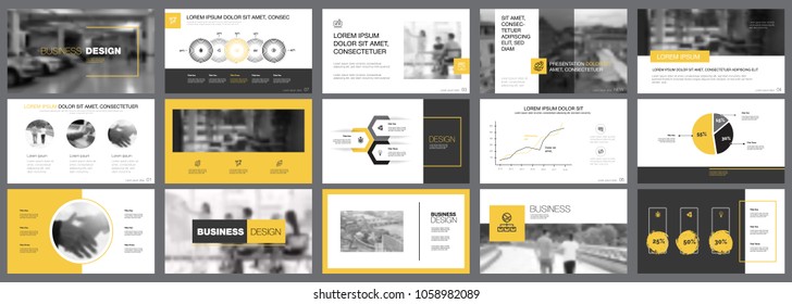 Yellow, white and black infographic design elements for presentation slide templates. Business and analytics concept can be used for financial report, advertising, workflow layout and brochure design.
