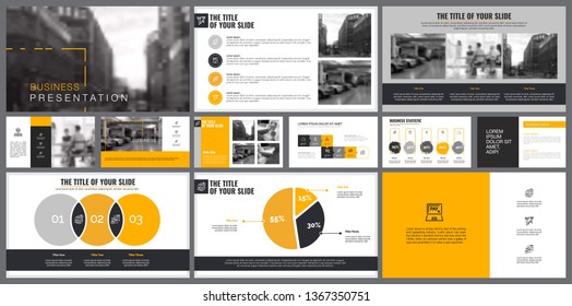 Yellow, white and black infographic design elements for presentation slide templates. Business and startup concept can be used for corporate report, advertising, brochure layout and banner design.