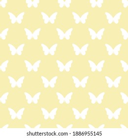 Yellow and white butterfly repeat pattern seamless. Silhouette butterfly. Vector.