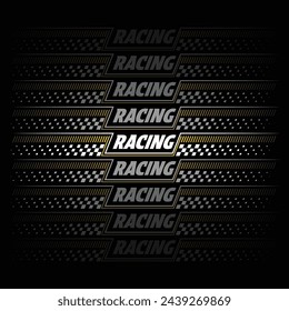 Yellow and white car and moto sports decals. Horizontal checkeres halftone designs for racing tournaments and competitions. Sample bold speed text words with linear patterns