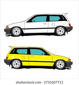 Gelb und weiß Auto Vektor Variation von modifizierten weißen Auto ist sehr gut für Referenz und Design zu verwenden