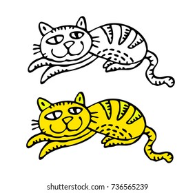 Yellow and white cat , Doodle hand hand drawing 