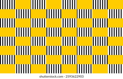 yellow and white checkered tablecloth with black line strip, light yellow square block pattern checkerboard style, replete image design for fabric printing