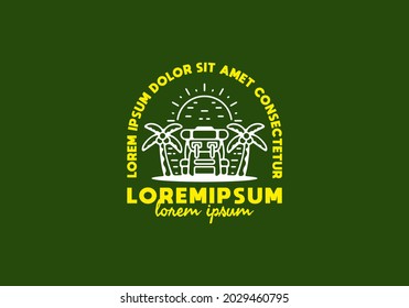 Yellow and white color of coconut tree and backpack line art design