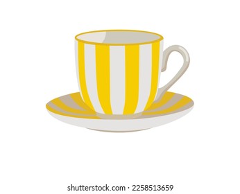 Yellow and white color Single Cup and Saucer with white background in vector concept.  