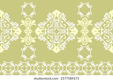 Yellow and white damask vintage classic traditional ornament, seamless pattern, vector illustration. Design for elaborate borders, tiles, ceramic pottery, and clothing.