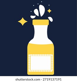 Yellow and white drink bottle with white label and some sparks above