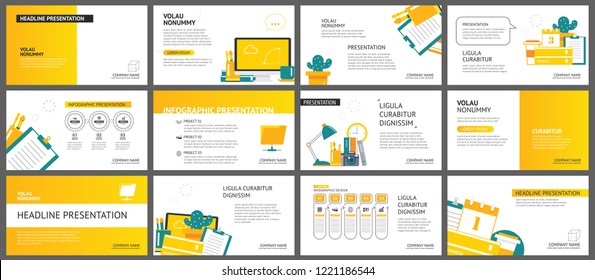 Yellow and white element for slide business office background. Presentation template. Use for annual report, flyer, infographic, keynote, brochure