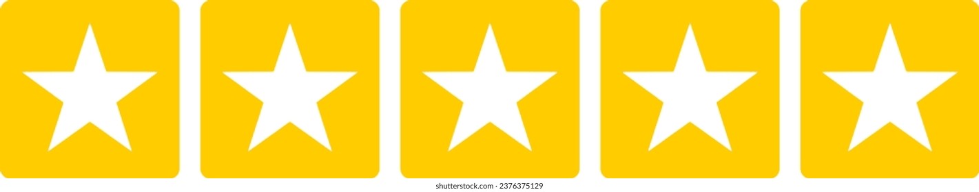 Yellow y White Cinco 5 estrellas en Soft Square Icon Quality Review Symbol. Imagen vectorial.	