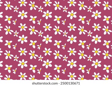 Yellow and white flowers on pink background seamless pattern