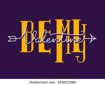 Yellow and White Font Be My Valentine on Purple Background.