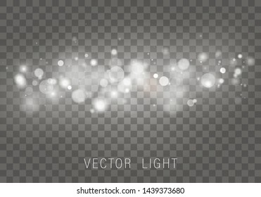 Yellow White Gold Light abstract glowing bokeh lights effect isolated on transparent background. Festive purple and golden luminous background. Christmas concept. Blurred light frame. Vector 