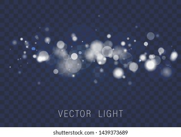 Yellow White Gold Light abstract glowing bokeh lights effect isolated on transparent background. Festive purple and golden luminous background. Christmas concept. Blurred light frame. Vector 