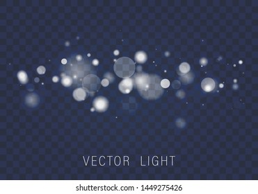 Yellow White Gold Light abstract glowing bokeh lights effect isolated on transparent background. Festive purple and golden luminous background. Christmas concept. Blurred light frame. Vector 