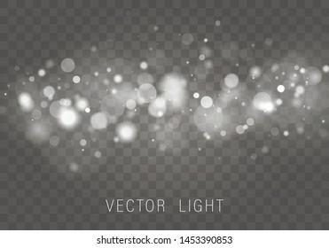 Yellow White Gold Light abstract glowing bokeh lights effect isolated on transparent background. Festive purple and golden luminous background. Christmas concept. Blurred light frame. Vector 