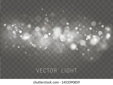 Yellow White Gold Light abstract glowing bokeh lights effect isolated on transparent background. Festive purple and golden luminous background. Christmas concept. Blurred light frame. Vector 