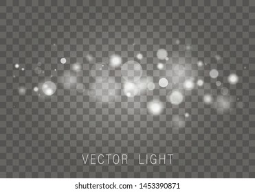 Yellow White Gold Light abstract glowing bokeh lights effect isolated on transparent background. Festive purple and golden luminous background. Christmas concept. Blurred light frame. Vector 
