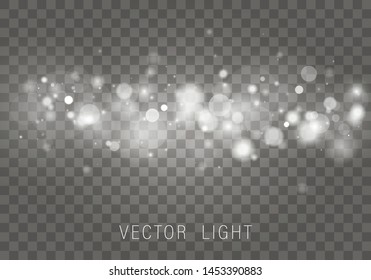 Yellow White Gold Light abstract glowing bokeh lights effect isolated on transparent background. Festive purple and golden luminous background. Christmas concept. Blurred light frame. Vector 