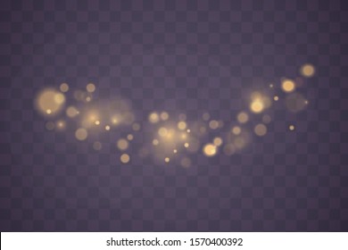 Yellow White Gold Light abstract glowing bokeh lights effect isolated on transparent background. Festive purple and golden luminous background. Christmas concept. Blurred light Vector